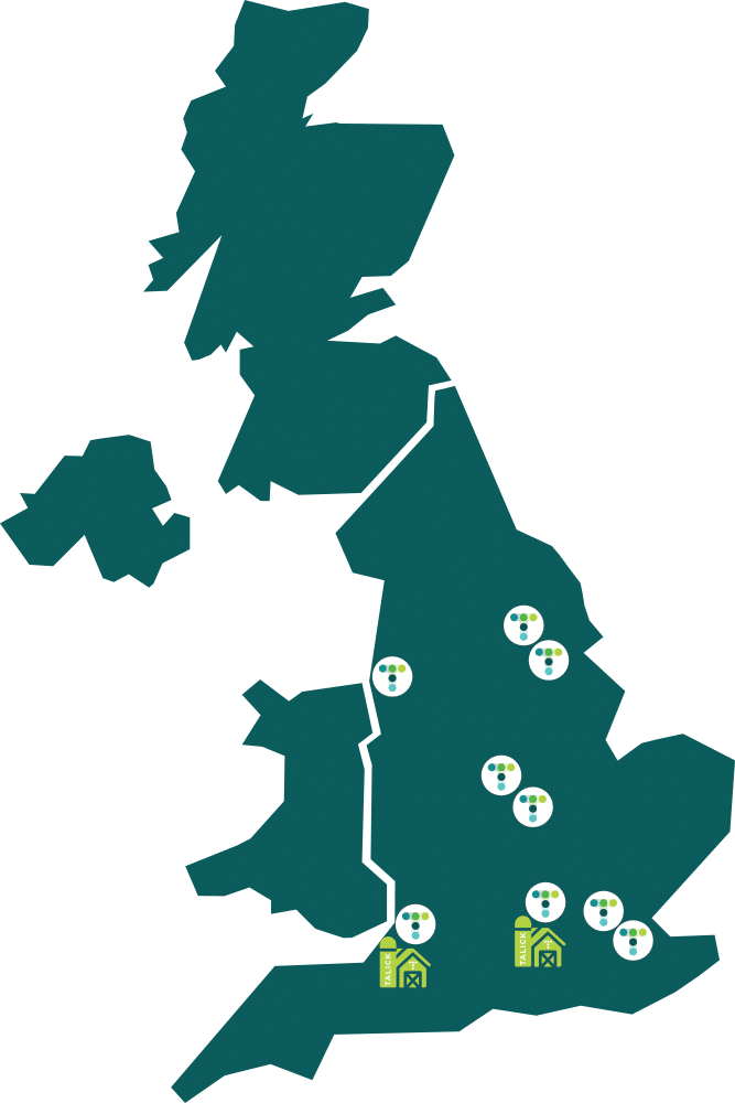 Illustrated map of UK showing Talick locations